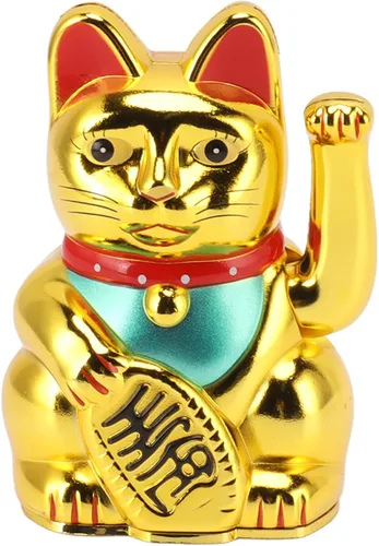 Vista 11 de Gato de la fortuna de la suerte Maneki Neko de 4 pulgadas, decoración de gato de la suerte que agita a mano para el hogar, adorno de escritorio