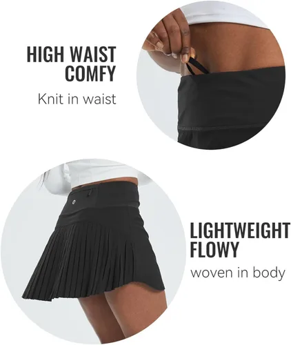 Vista 4 de baleaf - Falda de tenis plisada para mujer, falda pantalón de golf para mujer, cintura alta, pantalones cortos deportivos ligeros con bolsillos