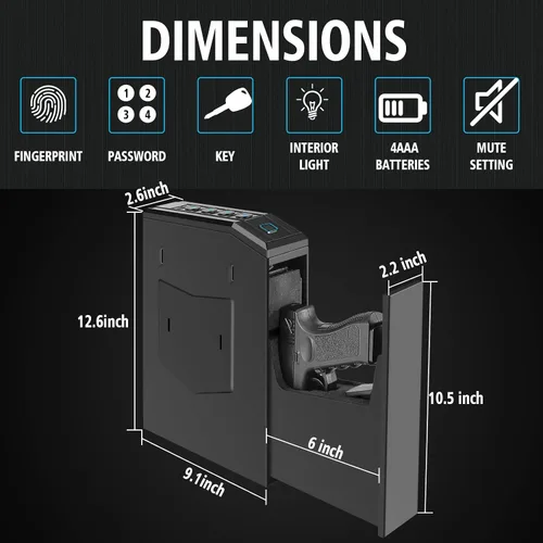 Vista 3 de Caja de seguridad oculta para pistolas, caja de seguridad biométrica con huella digital y deslizador inteligente para mesita de noche, escritorio