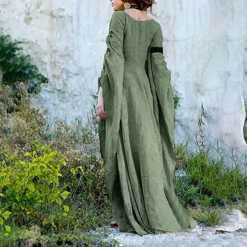 Vista 5 de Women's Renaissance Dress Halloween Victorian Ball Gown Dress Long Sleeve Retro Round Neck Gothic Vintage Dresses