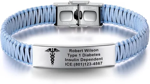 Vista 13 de Pulseras de alerta médica para mujeres Pulseras de identificación médica personalizables para hombres, niñas y niños Pulseras médicas trenzadas