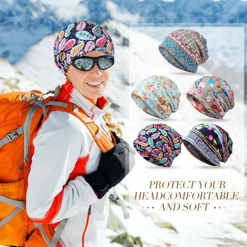 Vista 3 de Gorro holgado para mujer, 5 piezas, turbante, elástico, para el cáncer, gorros, bufanda para dormir