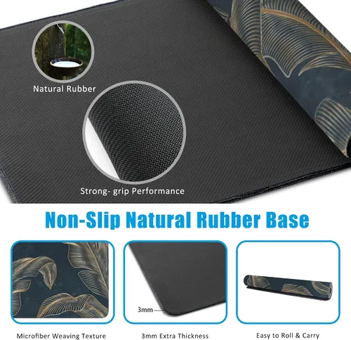 Vista 5 de Alfombrilla para mouse, estilo de línea de arte dorada abstracta para escritorio, almohadilla de escritorio con base antideslizante y borde cosido
