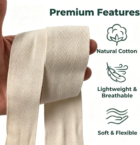 Vista 4 de Cinta de sarga de algodón natural de 2 pulgadas para coser, Home Deco -30 yardas de cinta de sarga duradera en espiga - Cinta de encuadernación