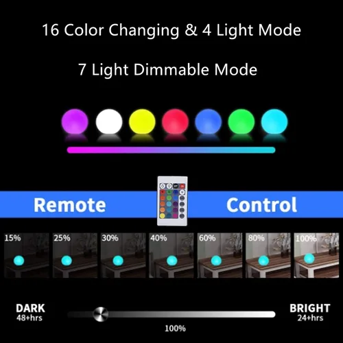 Vista 2 de Luz LED de bola de 6 pulgadas, luces nocturnas recargables multicolor, impermeable, regulable, lámpara de estado de ánimo con control remoto