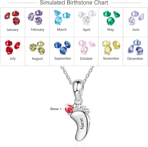 Vista 2 de Collar personalizado con nombre de pies de bebé para madre y mamá con 1 a 6 nombres, piedras natales, collar con colgante de pies de bebé