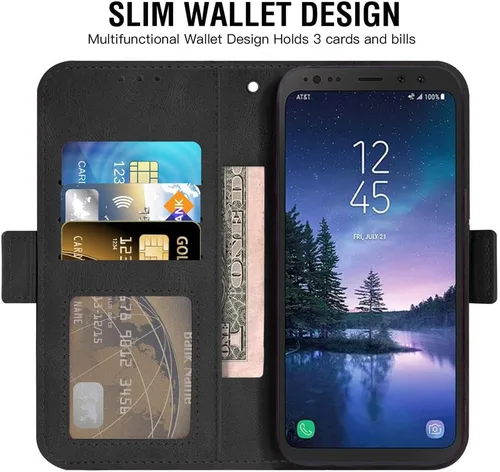 Vista 3 de Asuwish Compatible con Samsung Galaxy S8 Active Wallet Case y protector de pantalla de vidrio templado con tapa para tarjetero, soporte