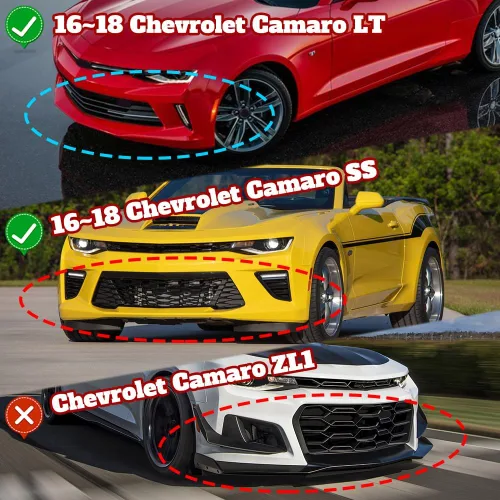 Vista 5 de Borde de parachoques delantero compatible con Chevy Camaro LT LS SS 2016-2018, alerón de parachoques delantero, kit de cuerpo de barbilla de aire