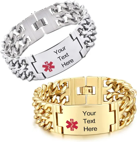 Vista 7 de Caramel Sweet Life Pulseras de alerta médica para hombres, pulseras médicas personalizadas para mujeres con pulsera de silicona ajustable