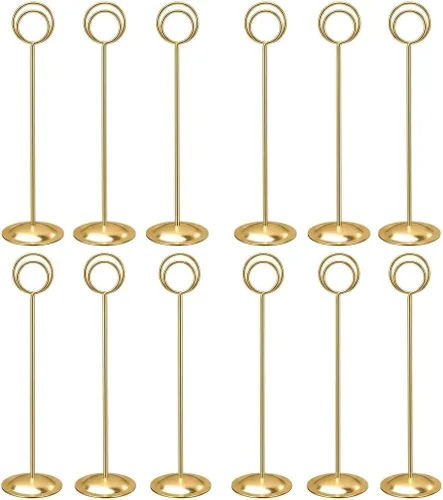 Vista 11 de HOHIYA Paquete de 12 soportes negros para números de mesa de 12 pulgadas, soportes para tarjetas de lugar de boda Elegantes soportes negros