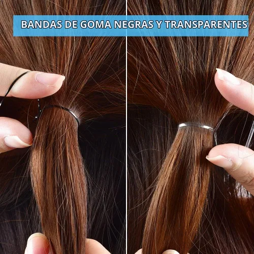 Vista 3 de Topsy Tail - Juego de herramientas para el cabello de IKOCO - 400 bandas para el cabello, 2 herramientas de peinado de bucle, peine de cola de rata