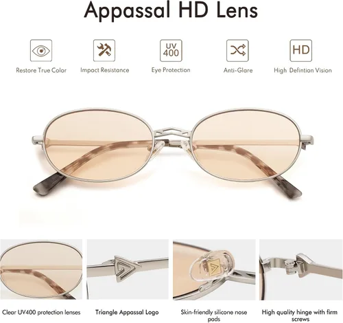 Vista 4 de Appassal Retro Oval Sunglasses For Women Men Small Rectangle Metal Frame Elegant Sunnies AP3662