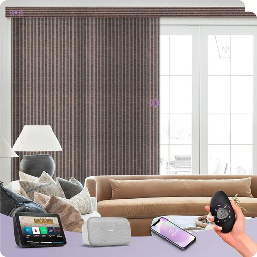 Vista 25 de Graywind Paneles deslizantes motorizados opacos compatibles con Alexa Google, persianas de riel para puertas corredizas de patio
