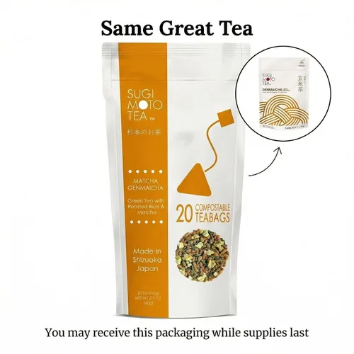 Vista 2 de SUGIMOTO TEA Genmaicha japonesa con verde matcha 20 bolsitas de té 100% fabricado en Japón, Shizuoka, Sencha con arroz tostado y matcha, 20 bolsas