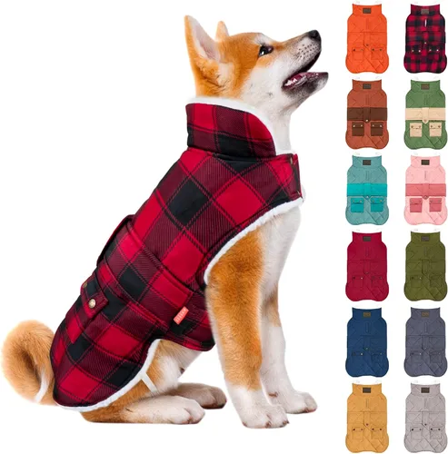 Vista 14 de KYEESE - Abrigo para perro suave, suéter para mascotas para clima frío, chaqueta impermeable para perros con forro de felpa, abrigo cálido