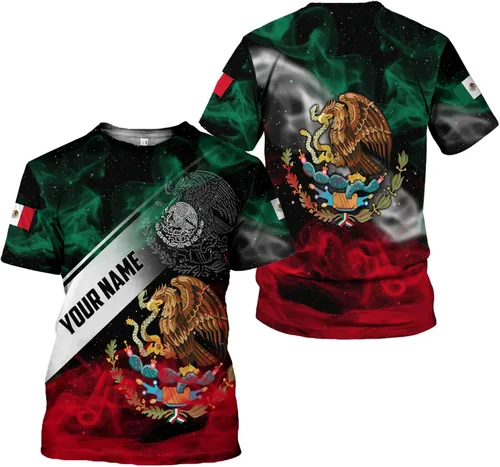 Vista 2 de Mostefy Camiseta personalizada con nombre de México, camisetas con nombre personalizado con la bandera mexicana de Estados Unidos, camisa unisex 3D