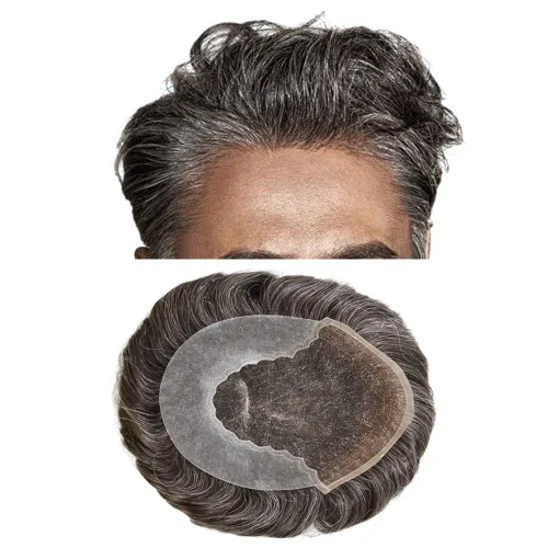 Vista 71 de Toupee para hombres pieza de pelo suave suizo encaje real sistema de cabello humano reemplazo blanqueado nudo mens tupé sistema de pelo para hombres