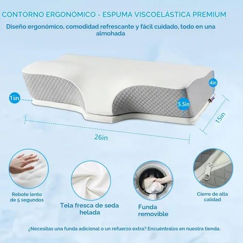 Vista 5 de Ergo - Almohada cervical cervical para el dolor de cuello, apnea del sueño y alivio de ronquidos, almohada para dormir de lado – Espuma
