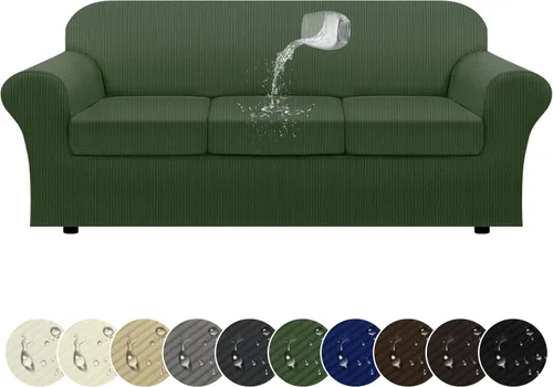 Vista 51 de Funda impermeable para silla con brazos, juego de 2 piezas, funda a rayas para 1 sofá separado con cojín en T, fundas de sillón de tela