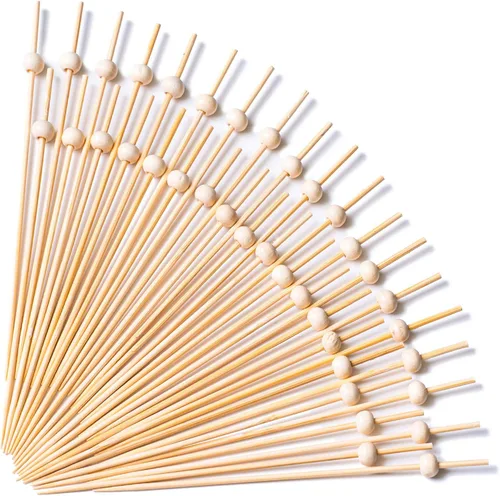 Vista 10 de PuTwo palillos de cóctel hechos a mano 300 unidades palillos de cóctel de bambú natural con cuentas cúbicas en los extremos, ecológicos, pinchos