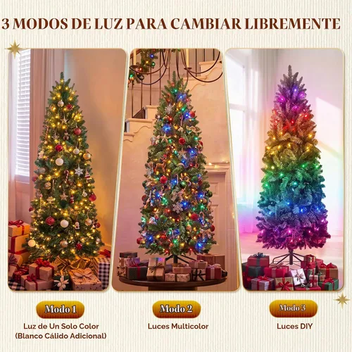Vista 8 de HOLLO STAR Árbol de Navidad preiluminado de 4.5 pies, luces RGBW, control Árbol de Navidad artificial con 148 luces LED, 330 puntas de rama, base