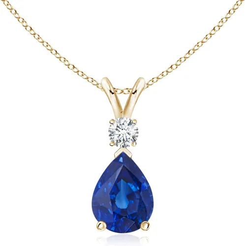 Vista 180 de Angara Colgante de lágrima de zafiro azul natural con diamante en plata/oro macizo de 14 quilates/platino Cumpleaños, compromiso, aniversario
