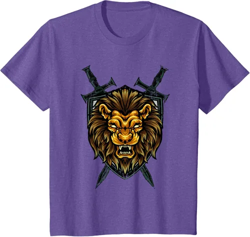 Vista 39 de Camiseta con diseño de caballero medieval renacentista, con diseño de espada de león, Negro, S