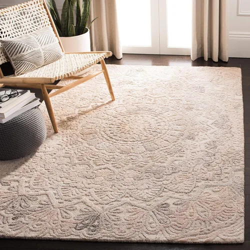 Vista 22 de SAFAVIEH Marquee Collection - Alfombra decorativa, 2 x 3 pies, beige y marfil, lana de medallón de mandala hecha a mano, ideal para zonas de alto