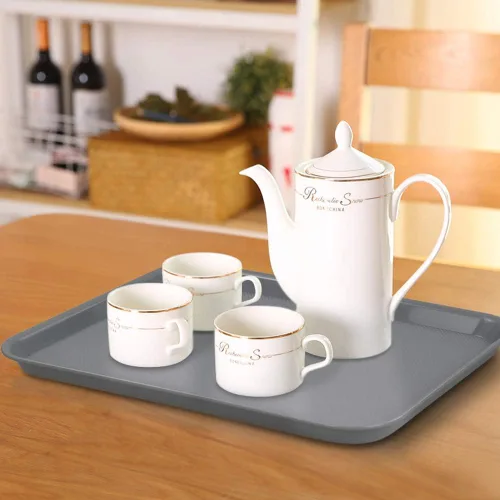 Vista 6 de Begale Bandeja de plástico para servir comida rápida, bandeja de cocina, juego de 4, gris Bandeja de comida rápida de 17.2 x 13.4 pulgadas
