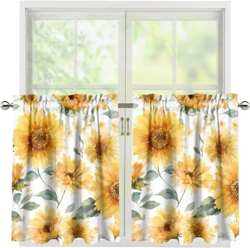Vista 14 de God Bssing You Tier Curtains for July 4Th 2026 27.5x24 2 Panels Light Filtering Half Window Rod Pocket for Kitchen/Bathroom