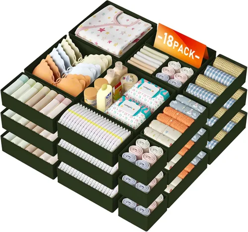 Vista 28 de DIMJ Organizador de cajones para ropa, paquete de 12 unidades, organizadores plegables para bebé, organizador de almacenamiento y cómoda para Beige