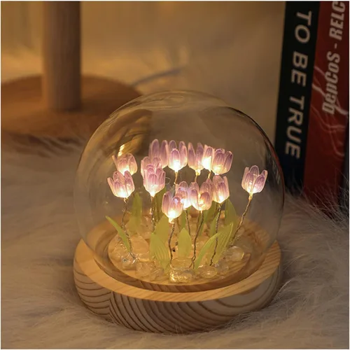 Vista 8 de Lámpara de mesa LED de tulipán, hecha a mano, luz nocturna de tulipán hecha a mano, lámpara LED de tulipán, adorno de escritorio de regalo, adorno