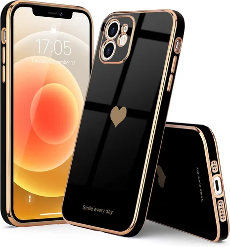 Vista 7 de Teageo Funda compatible con iPhone 12 para mujeres y niñas, linda diseño de corazón de amor, lujo brillante, cubierta trasera suave elevada