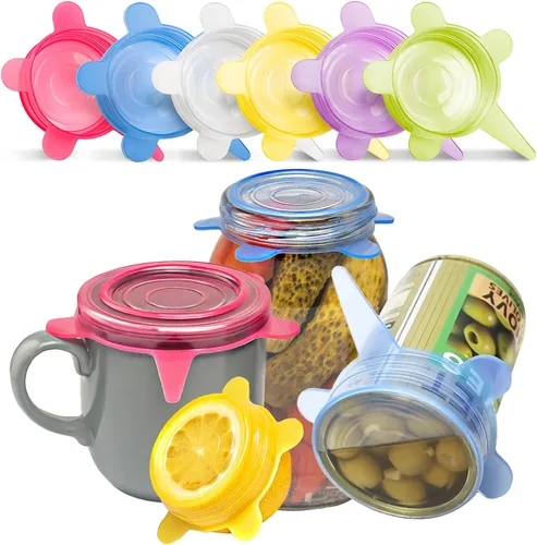 Vista 8 de Orblue Tapas de silicona elásticas, paquete de 6 unidades, pequeñas para almacenamiento de alimentos frescos, sella los sabores, mantiene