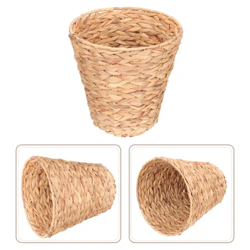 Vista 6 de SEWACC Cubo de basura de mimbre de 10.6 pulgadas, material natural, redondo, cesta de almacenamiento para el hogar, organizador ligero