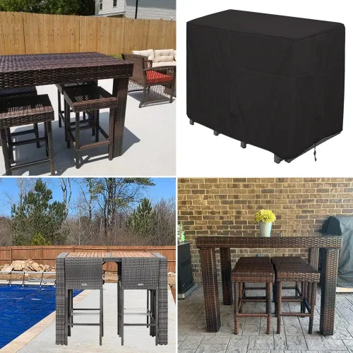 Vista 6 de Juego de comedor de altura de barra al aire libre, cubierta resistente al agua, juego de comedor para patio rectangular de 4 personas de 48 pulgadas