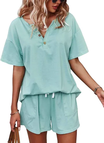 Vista 3 de BZB Womens 2 Piece Short Sleeve Sweatsuit Sets V-neck Pullover and Shorts Solid Color Outfits Tracksuits