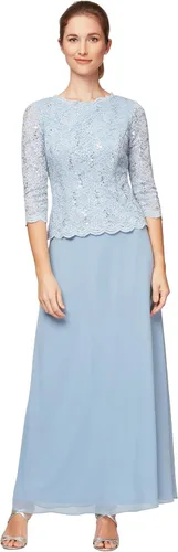 Vista 12 de Alex Evenings Vestido de una pieza con cuerpo de encaje elástico de mangas 3/4 para mujer Bordado de orquídea ahumada
