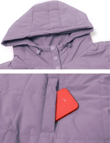Vista 59 de QIBABU Chaqueta acolchada con capucha de gran tamaño para mujer, ligera, acolchada, manga larga, abrigo de invierno cálido