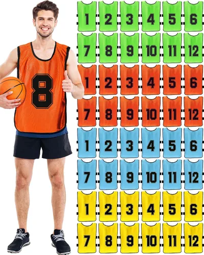 Vista 8 de Suhine 48 piezas de Penny de fútbol para deportes, varios colores, chalecos de fútbol Scrimmage Team Practice Jersey para adultos y niños