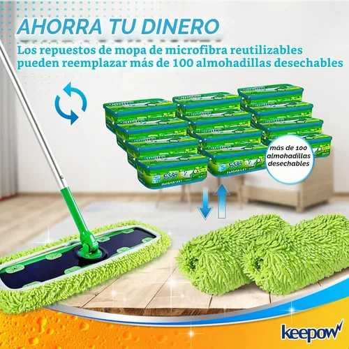 Vista 9 de KEEPOW XL - Paños de limpieza en seco/húmedo para barredora Swiffer XL, paquete de 6 Reusable & Washable Microfiber Mop Pad Refills for