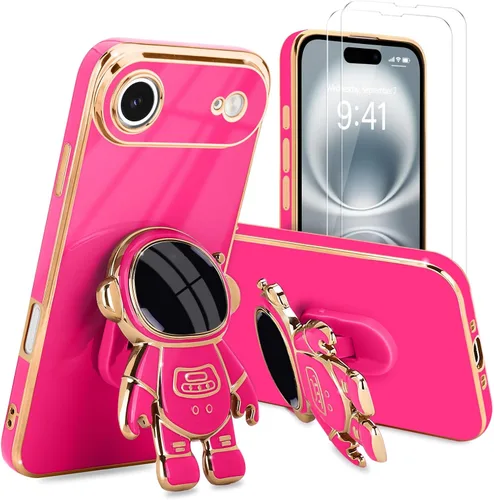 Vista 85 de Pepmune - Funda para iPhone 15 con soporte de astronauta 3D, color negro [2 Screen Protector], Luxury Electroplated Soft TPU Cover with Kickstand