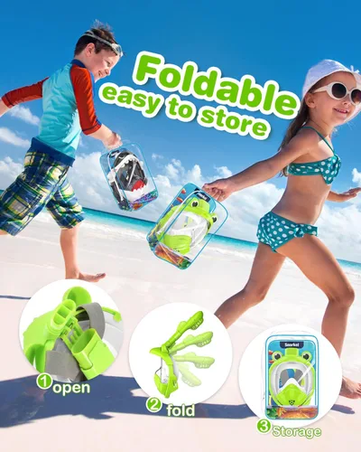 Vista 7 de Kkdi Kids Snorkel Mask, Full Face Snorkel Mask for Kid 4-16, Foldable Snorkeling Gear for Kids Snorkeling Set for Swimming Pool Toys, Dry Top