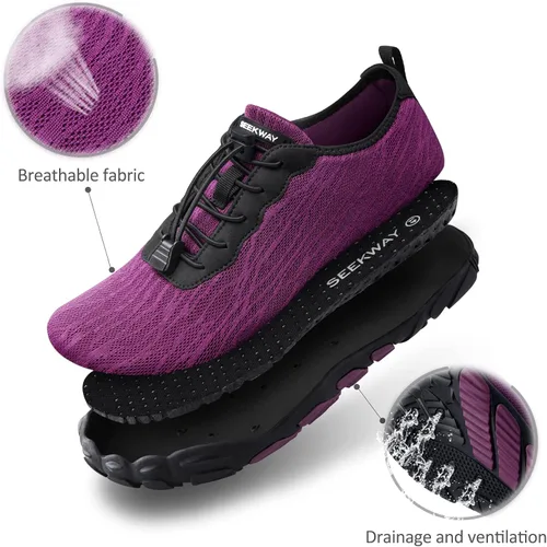 Vista 3 de SEEKWAY Zapatos de agua de secado rápido Deportes descalzos Aqua Playa Piscina Natación Río Lago Senderismo Kayak Surf Hombres Mujeres AB005 Púrpura