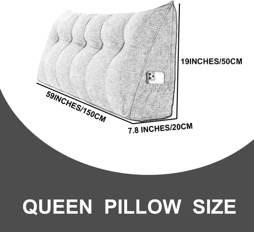 Vista 5 de Almohada triangular grande para cabecero de lectura, almohada de lino y algodón para sofá cama, cojín de apoyo de posicionamiento con funda Rojo