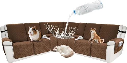 Vista 24 de Fundas impermeables para sofá reclinable seccional en forma de L, 7 piezas, antideslizantes, lavables, juego de fundas reclinables para mascotas