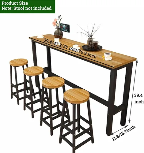Vista 2 de Mesa de bar moderna, mesa de sofá de consola de madera, mesa de comedor larga para desayuno, mesa de bar de cocina, mesa de café, barandilla