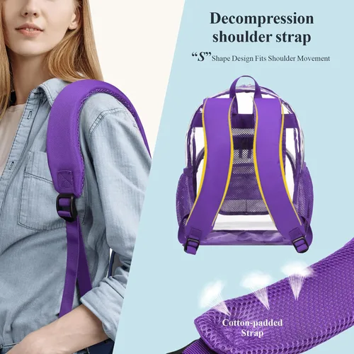 Vista 6 de PACKISM Mochila transparente resistente, para estudiantes, escuela, Computadora portátil
