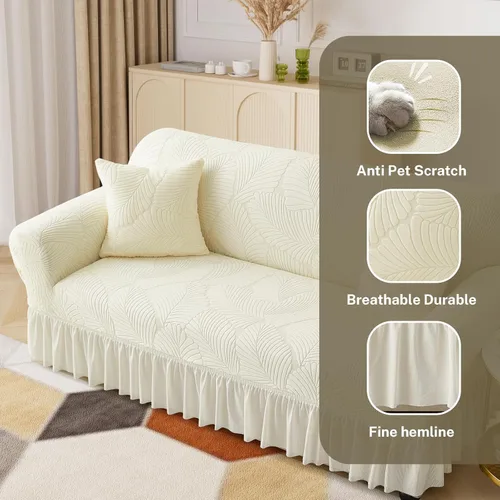 Vista 4 de WONGS BEDDING Funda de terciopelo elástico para sofá, funda acolchada con falda, apta para mascotas, duradera, lavable, elástica, de fácil ajuste