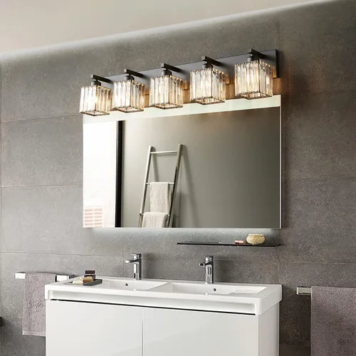 Vista 2 de Moderna lámpara de tocador/pared de baño de cristal negro - 5 luces Negro recto.